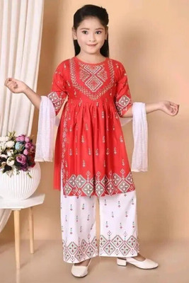 ITC FASHION Girls Festive & Party Kurta and Palazzo Set(Red Pack of 1)