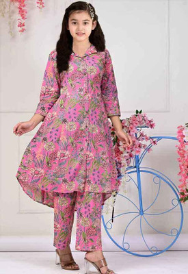ROSMEAN Girls Formal Kurta and Trouser Set(Pink Pack of 1)