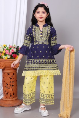 Maheera Fashion Girls Festive & Party Kurta and Churidar Set(Dark Blue Pack of 1)