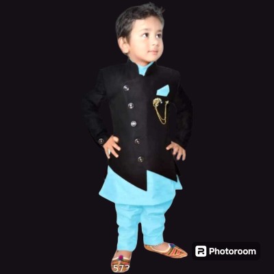 MNP Baby Boys Festive & Party Kurta & Waistcoat Set(Blue Pack of 1)