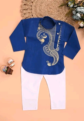Wifi Baby Boys Festive & Party Kurta and Pyjama Set(Blue Pack of 1)