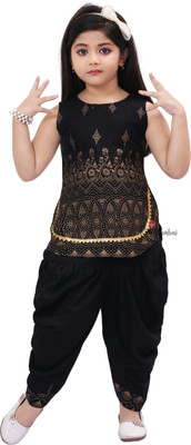 hashtag tanzeem Girls Festive & Party Kurta and Dhoti Pant Set(Black Pack of 1)