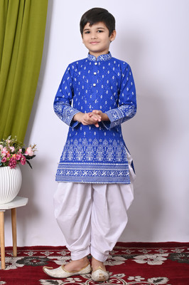 AHLAN APPARELS Boys Festive & Party, Wedding Kurta and Patiala Set(Blue Pack of 1)