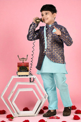 Smuktar garments Baby Boys Casual, Festive & Party, Wedding Kurta, Waistcoat and Pyjama Set(Dark Blue Pack of 1)