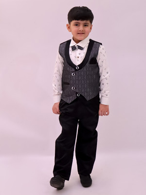 HouseOfCommon Boys Festive & Party Shirt, Waistcoat and Pant Set(Black Pack of 1)
