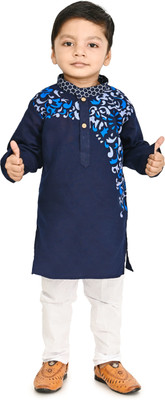 IKONIC FASHION Boys Festive & Party Kurta and Pyjama Set(Dark Blue Pack of 1)