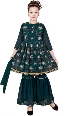 Rahima Garments Girls Festive & Party, Wedding Kurta, Pyjama & Dupatta Set(Green Pack of 1)