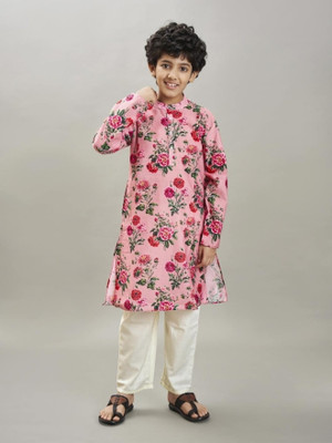 Bittu By Bhama Boys Festive & Party Kurta and Pyjama Set(Pink Pack of 1)