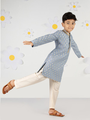 VASTRAMAY Boys Festive & Party Kurta and Pyjama Set(Light Blue Pack of 1)