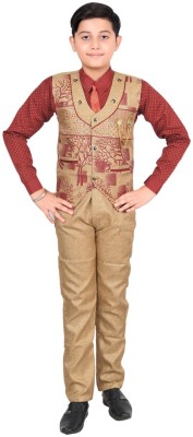 NVH Boys Festive & Party, Wedding Shirt, Waistcoat and Pant Set(Maroon Pack of 1)