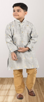 Smuktar garments Boys Festive & Party Kurta and Pyjama Set(Grey Pack of 2)