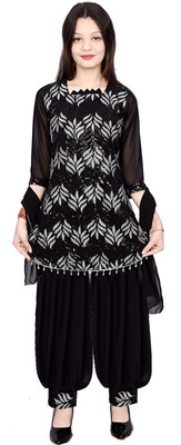 AYUB FASHIONN Girls Festive & Party Kurti, Patiala and Dupatta Set(Black Pack of 1)