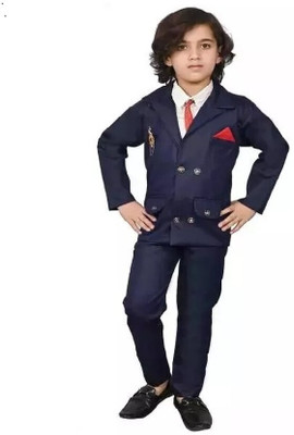 THIRKHAL Boys Festive & Party Blazer, Shirt and Trouser Set(Dark Blue Pack of 1)