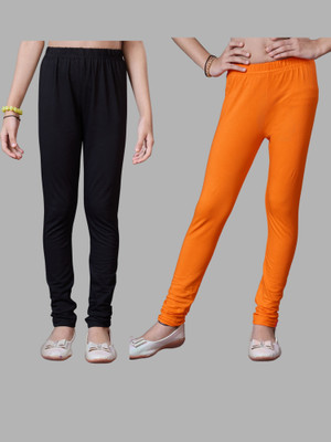 URBAN TRENDING Indi Legging For Girls(Black, Orange Pack of 2)