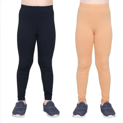 AJ Hossiery Legging For Girls(Blue, Beige Pack of 2)