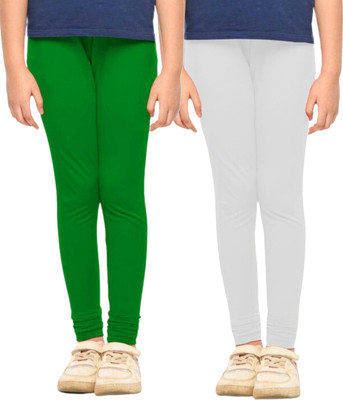 French Kleider Legging For Girls(Green, White Pack of 2)