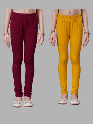 URBAN TRENDING Indi Legging For Girls(Maroon, Yellow Pack of 2)