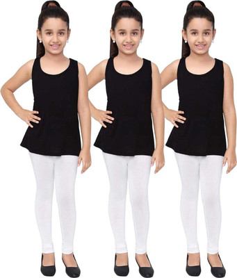 AJ Hosiery Legging For Girls(White Pack of 3)