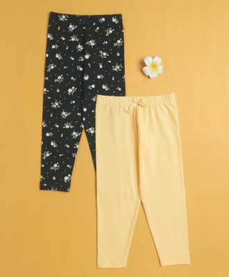BUMZEE Legging For Girls(Yellow, Black Pack of 2)