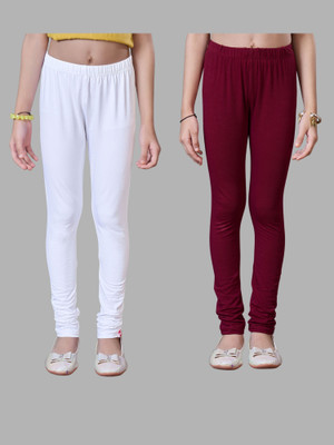 URBAN TRENDING Indi Legging For Girls(White, Maroon Pack of 2)
