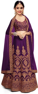 Kedar Fab Girls Lehenga Choli Ethnic Wear Embroidered Lehenga, Choli and Dupatta Set(Purple, Pack of 1)