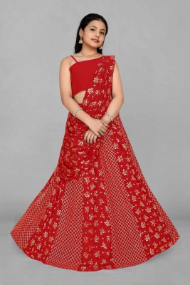 Fashion Dream Girls Lehenga Choli Ethnic Wear Floral Print Lehenga, Choli and Dupatta Set(Red, Pack of 1)