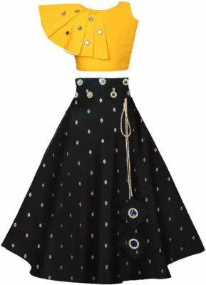 Collection 07 Girls Lehenga Choli Party Wear Embellished Lehenga Choli(Black, Pack of 1)