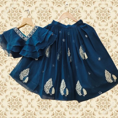 Integrity Girls Lehenga Choli Ethnic Wear, Fusion Wear, Party Wear Embroidered Lehenga & Crop Top(Dark Blue, Pack of 1)