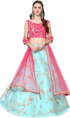 Bharat Sales Girls Lehenga Choli Party Wear Embroidered Lehenga, Choli and Dupatta Set(Pink, Pack of 1)