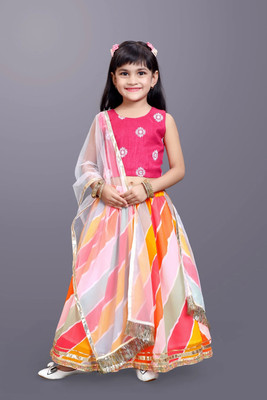 satyamfab Girls Lehenga Choli Ethnic Wear Embroidered Lehenga, Choli and Dupatta Set(Pink, Pack of 1)