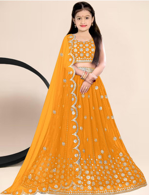Nijat Girls Lehenga Choli Ethnic Wear Embellished Lehenga, Choli and Dupatta Set(Pink, Pack of 1)