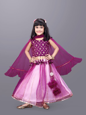 satyamfab Baby Girls Lehenga Choli Party Wear Solid, Embellished Lehenga, Choli and Dupatta Set(Pink, Pack of 1)