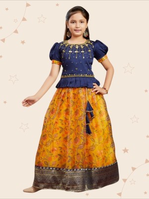 Kidotsav Girls Lehenga Choli Ethnic Wear Embroidered Lehenga Choli(Dark Blue, Pack of 1)