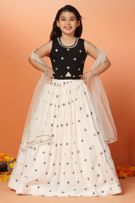 Fashion Dream Girls Lehenga Choli Ethnic Wear Embroidered Lehenga Choli(White, Pack of 1)