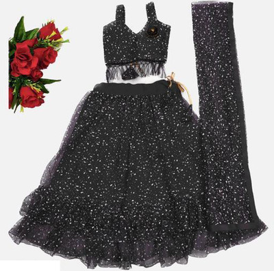 NAJARA FASHION Girls Lehenga Choli Ethnic Wear Embroidered Lehenga, Choli and Dupatta Set(Black, Pack of 1)