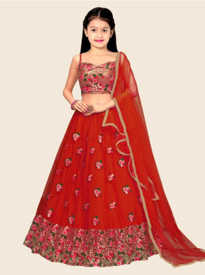 Harshiv Creation Girls Lehenga Choli Ethnic Wear Embroidered Lehenga, Choli and Dupatta Set(Red, Pack of 1)