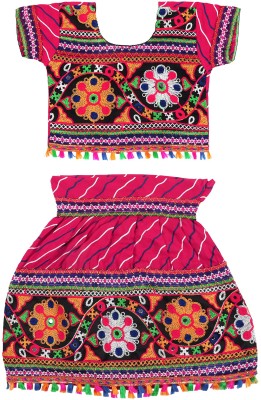 Arshia Fashions Girls Lehenga Choli Ethnic Wear Embroidered Lehenga, Choli and Dupatta Set(Pink, Pack of 1)