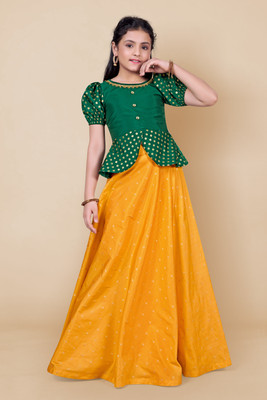 Fashion Dream Girls Lehenga Choli Ethnic Wear Printed Lehenga Choli(Dark Green, Pack of 1)
