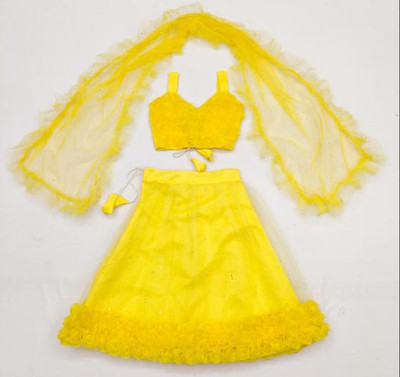 GZS Baby Girls Lehenga Choli Ethnic Wear Self Design Lehenga, Choli and Dupatta Set(Yellow, Pack of 1)