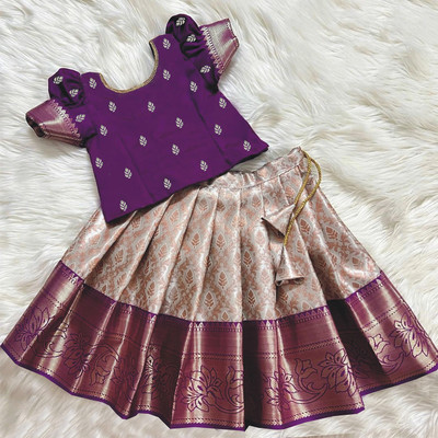 Kedar Fab Indi Girls Lehenga Choli Ethnic Wear Self Design Lehenga Choli(Purple, Pack of 1)