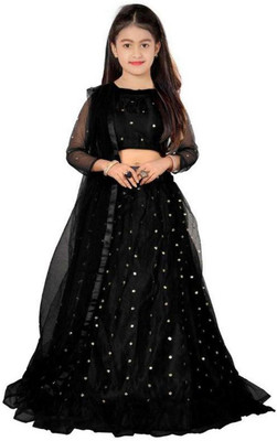 RUKHA FAB Girls Lehenga Choli Party Wear Embellished Lehenga, Choli and Dupatta Set(Black, Pack of 1)