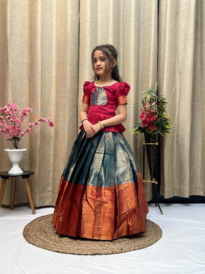 Jhanvi Lifestyle Indi Girls Lehenga Choli Ethnic Wear Printed Lehenga Choli(Multicolor, Pack of 1)