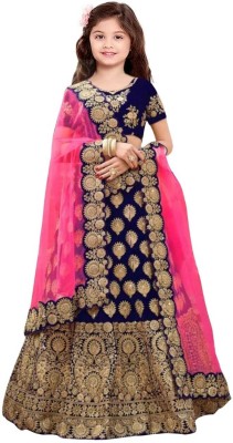 Women Wed Girls Lehenga Choli Ethnic Wear, Party Wear, Western Wear Embroidered Lehenga, Choli and Dupatta Set(Blue, Pack of 1)