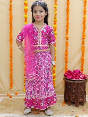 Junitos Girls Lehenga Choli Ethnic Wear, Party Wear Printed Lehenga Choli(Pink, Pack of 1)