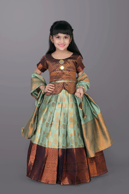 satyamfab Girls Lehenga Choli Ethnic Wear Self Design Lehenga, Choli and Dupatta Set(Blue, Pack of 1)