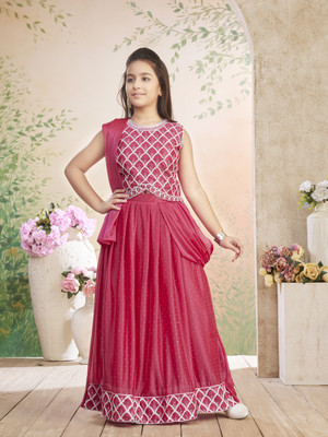 Aarika Indi Girls Lehenga Choli Ethnic Wear Embroidered Lehenga, Choli and Dupatta Set(Pink, Pack of 1)