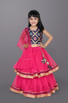 satyamfab Girls Lehenga Choli Ethnic Wear Printed Lehenga, Choli and Dupatta Set(Pink, Pack of 1)