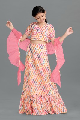 Mirrow Trade Girls Lehenga Choli Ethnic Wear Printed Lehenga, Choli and Dupatta Set(Multicolor, Pack of 1)