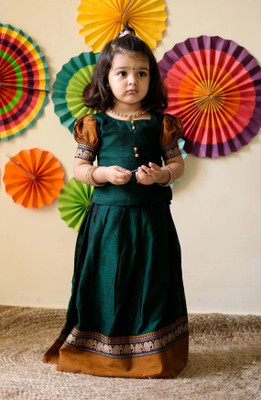 Jhanvi Lifestyle Indi Girls Lehenga Choli Ethnic Wear Solid Lehenga Choli(Green, Pack of 1)