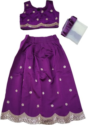 daxjit Girls Lehenga Choli Ethnic Wear Embroidered Lehenga, Choli and Dupatta Set(Purple, Pack of 1)